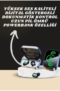7 Kordonlu Akıllı Saat Ve Aynalı Bluetooth Kulaklık Powerbank Dijital Göstergeli
