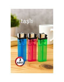3’lü Taşlı Çakmak Seti – Renkli Gövde | Gazlı, Ekonomik ve Güvenli Kullanım