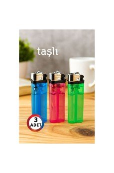 3’lü Taşlı Çakmak Seti – Renkli Gövde | Gazlı, Ekonomik ve Güvenli Kullanım