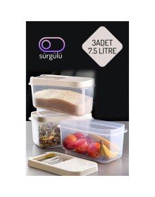 Erzak Bakliyat Saklama Kabı 3 lü Set 7.5 Lt Krem
