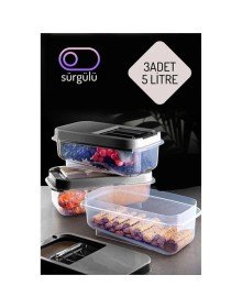 Erzak Bakliyat Saklama Kabı 3 lü Set 5 Lt Antrasit