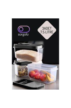 Erzak Bakliyat Saklama Kabı 3 lü Set 7.5 Lt Antrasit