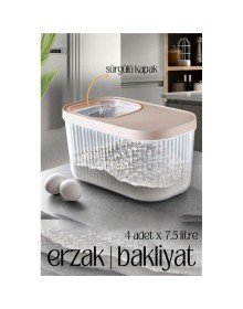 MultiBox Erzak Bakliyat Kutusu Sürgülü Kapak 7.5 Litre 4 ADET