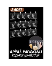 5 Pinli 3 lü set Yapışkanlı Askı Xenoty Design