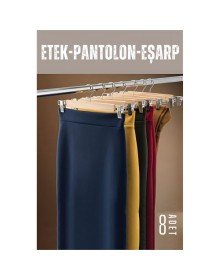 Etek Pantolon Eşarp Kıskaçlı Askı 8 Adet Ahşap