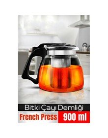 Süzgeçli French Press Cam Demlik 900 Ml Bitki Çayı Demliği