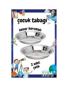 Çocuk Tabağı Güvenli Kenarlı Çelik 2 Adet 21 cm