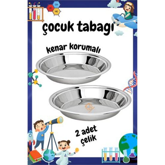 Çocuk Tabağı Güvenli Kenarlı Çelik 2 Adet 21 cm Çocuk Tabağı Güvenli Kenarlı Çelik 2 Adet 21 cm