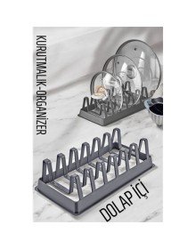 Tabak Düzenleyici Kurutmalık Dolap İçi Tencere Kapak Organizer GRİ