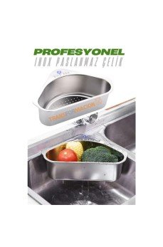 Inox Lavabo Köşe Süzgeci Organizer 304 Paslanmaz Çelik