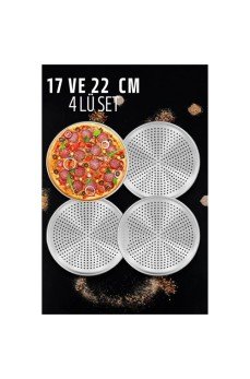 Delikli Pizza Lahmacun Tepsisi Çelik 17 ve 22 CM 4 lü SET