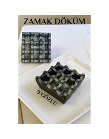 Kapaklı Zamak Döküm Kare Küllük Metal Kül Tablası - Kafe Küllüğü SARI-KAHVE