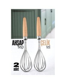 Ahşap Saplı Çelik Çırpıcı - Yumurta ve Sos Çırpıcı, Mutfak Çırpıcısı, Çırpma Teli