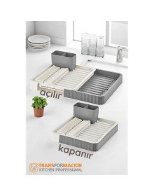 Açılır-Kapanır Bulaşıklık - Bulaşık Durulama Sepeti Tabaklık Bulaşık Kurutmalık GRİ