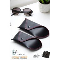 Korumalı Deri Gözlük Kabı Korumalı Gözlük Koruma Kılıfı 2 li SET