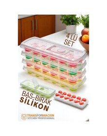 Buz Kalıbı - Bas-Bırak Kapaklı Silikon Buz Kalıbı 4 lü SET