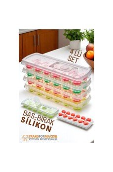 Buz Kalıbı - Bas-Bırak Kapaklı Silikon Buz Kalıbı 4 lü SET Buz Kalıbı - Bas-Bırak Kapaklı Silikon Buz Kalıbı 4 lü SET