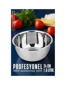 Inox Kase  - 24 Cm 1.6 Litre Karıştırma Kabı Profesyonel 304 Paslanmaz Çelik
