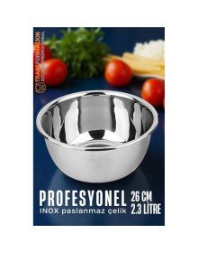 Inox Kase  - 26 Cm 2.3 Litre Karıştırma Kabı Profesyonel 304 Paslanmaz Çelik