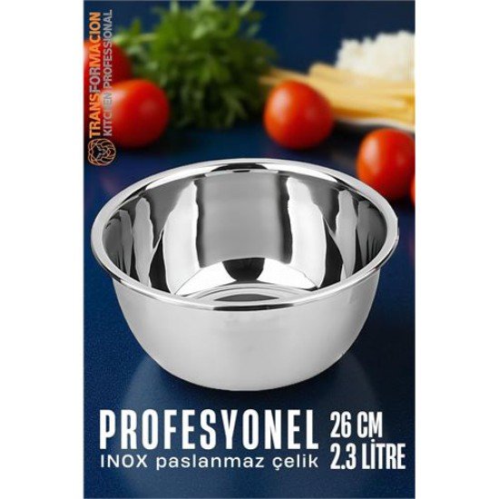 Inox Kase - 26 Cm 2.3 Litre Karıştırma Kabı Profesyonel 304 Paslanmaz Çelik Inox Kase - 26 Cm 2.3 Litre Karıştırma Kabı Profesyonel 304 Paslanmaz Çelik