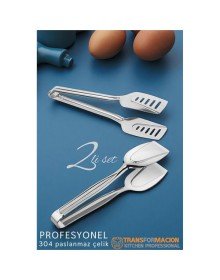 Mutfak Maşa Seti - Makarna Pasta Salata Çok Amaçlı Maşa 2 li SET 304 Paslanmaz Çelik