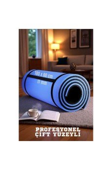 Pilates Matı- Spor Matı - Yoga Matı 11 mm Çift Taraflı Mavi