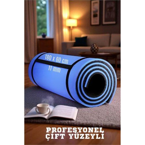 Pilates Matı- Spor Matı - Yoga Matı 11 mm Çift Taraflı Mavi