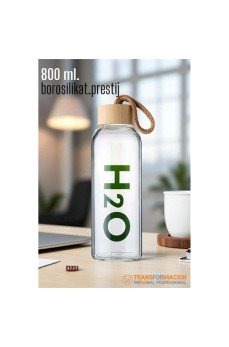 Cam Matara - 800 Ml Bambu Kapaklı Borosilikat Cam Matara - Ofis Matarası