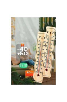 Termometre  - Ahşap Duvar Termometresi 2 li SET