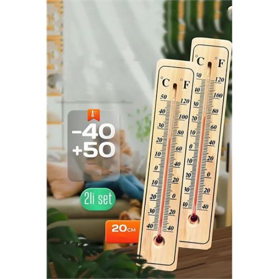 Termometre  - Ahşap Duvar Termometresi 2 li SET