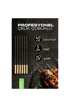 Çelik Şiş Çubuğu - Mangal Şişi Ahşap Saplı Kebap Şişi  6 Adet