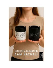 Cam Küllük - Mermer Desenli 2 li Küllük Seti  Kafe Küllüğü Restoran Küllüğü Masaüstü Küllük