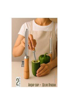 Oyacak - 2 Lİ SET Dolmalık Kabak ve Biber Patlıcan Oyacağı 304 Paslanmaz Çelik