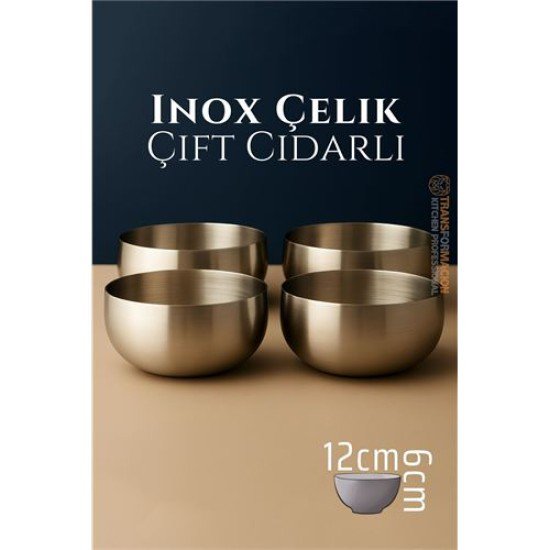Çift Cidarlı Kase - Inox Çelik Kase 12 cm  4 LÜ SET