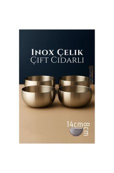 Çift Cidarlı Kase - Inox Çelik Kase  14 cm 4 LÜ SET