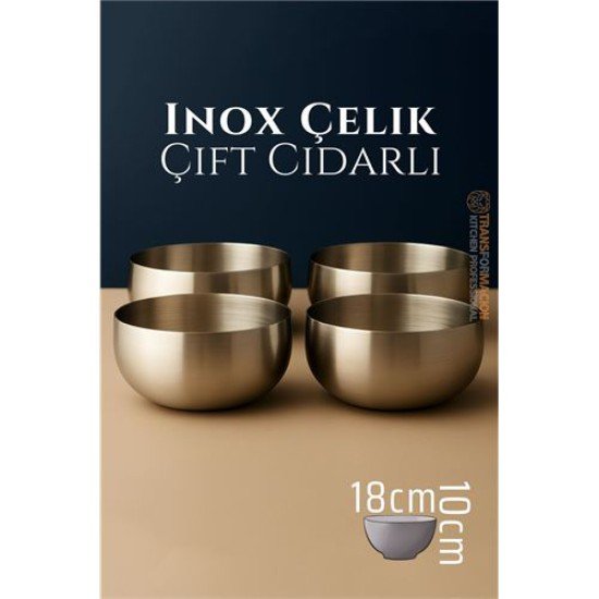 Çift Cidarlı Kase - Inox Çelik Kase  18 cm 4 LÜ SET