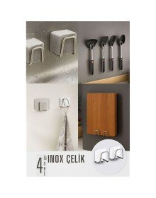 Inox Çelik Çok Amaçlı Askı - Banyo Askısı - Mutfak Askısı Profesyonel 4 lü SET