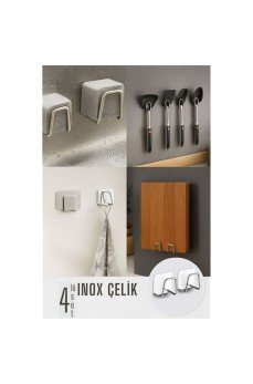 Inox Çelik Çok Amaçlı Askı - Banyo Askısı - Mutfak Askısı Profesyonel 4 lü SET