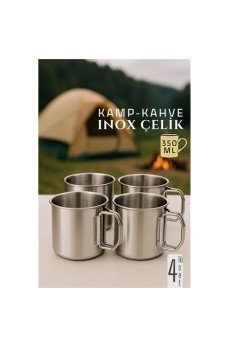 Inox Çelik Kamp Kupası - Kamp Bardağı 350 ml 4 LÜ SET