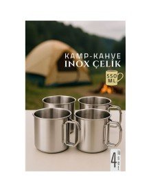 Inox Çelik Kamp Kupası - Kamp Bardağı 550 ml 4 LÜ SET
