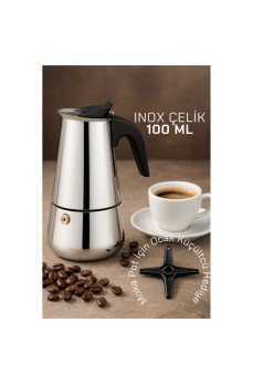 Inox Moka Pot - Paslanmaz Çelik Profesyonel Moka Pot - 100 ml