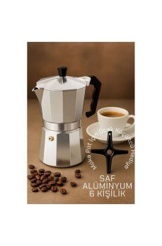 Klasik Italyan Moka Pot - 6061 Saf Alüminyum  Profesyonel Moka Pot - 6 kişilik