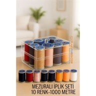 Dikiş İpliği Seti - 10 Renk 1000 Mt Kutulu Mezuralı Dikiş Seti Dikiş İpliği Seti - 10 Renk 1000 Mt Kutulu Mezuralı Dikiş Seti