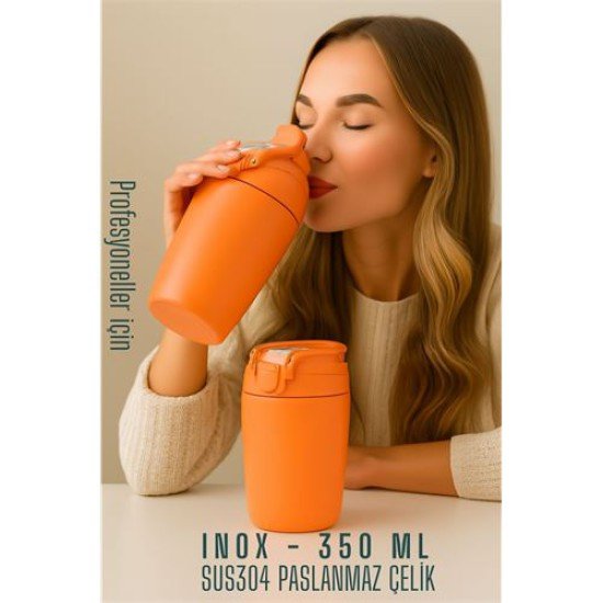 Inox Çelik Kahve Bardağı - 350 ml SUS304 Çelik Termos Profesyonel TURUNCU Inox Çelik Kahve Bardağı - 350 ml SUS304 Çelik Termos Profesyonel TURUNCU