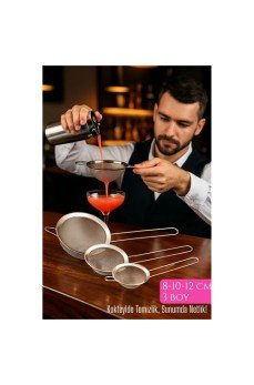 3’lü Bar Süzgeci Seti – 8-10-12 cm Çaplı Paslanmaz Çelik | Kokteyl ve Mutfak İçin