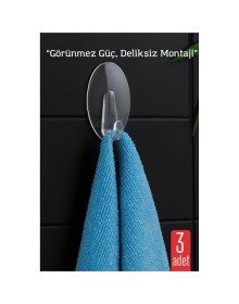 3 lü Şeffaf Kendinden Yapışkanlı Duvar Askısı – 5.5 x 3.2 cm | İz Bırakmaz, Güçlü Tutuş