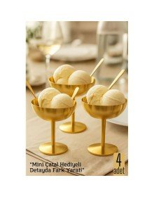 4 lü Gold Inox Çelik Ayaklı Dondurma ve Sunum Kasesi – Tatlı, Lokum ve Sunum Kabı