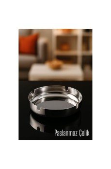 Paslanmaz Yuvarlak Küllük - Metal Kül Tablası - Masaüstü Küllük