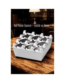 Metal Döküm Küllük – 3x3 Yuvalı, Krom , Modern ve Ağırlıklı Tasarım 7