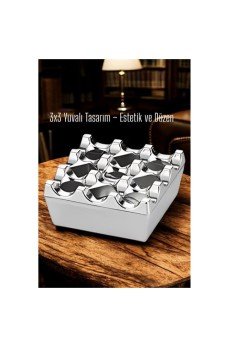 Metal Döküm Küllük – 3x3 Yuvalı, Krom , Modern ve Ağırlıklı Tasarım 7